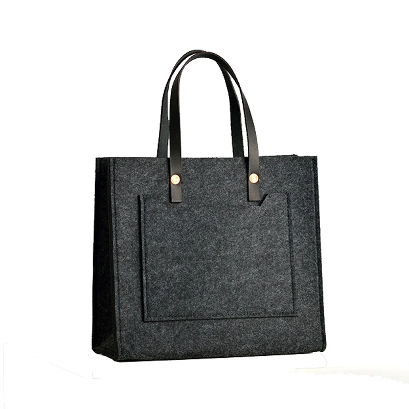 

Экологичная универсальная новая сумка-тоут унисекс из войлока, кожаные ручки, женская модная многоразовая сумка для покупок из войлока с внешним карманом