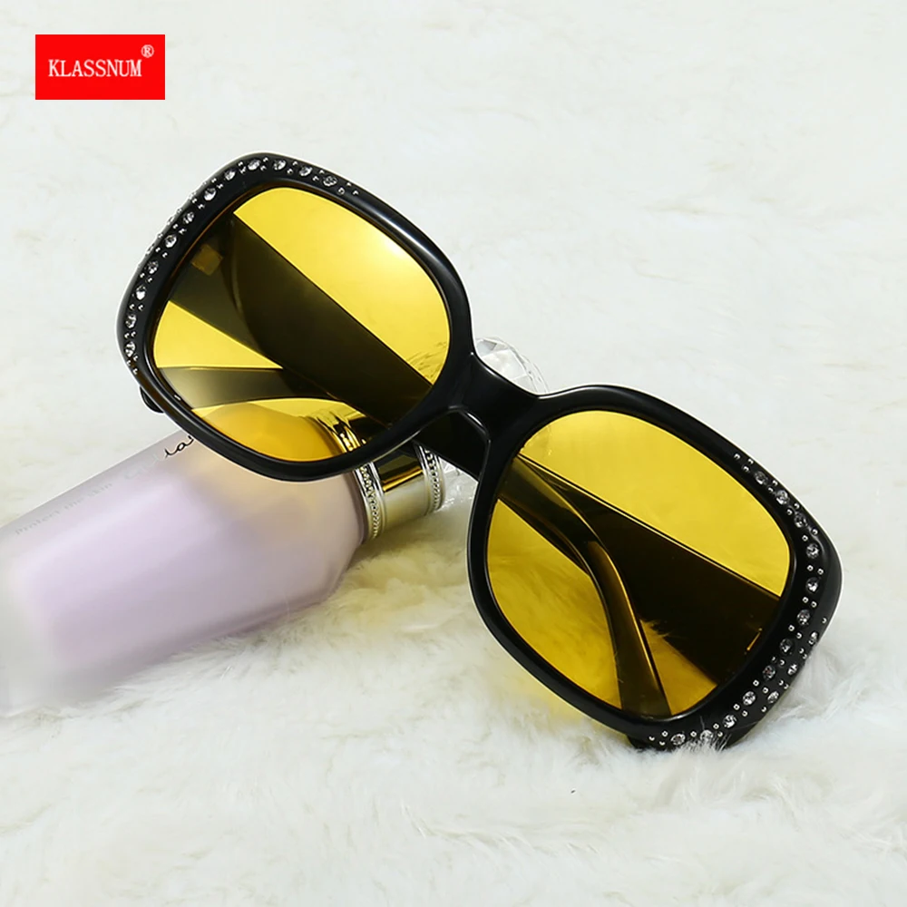 

Women Night Vision Glasses Yellow Lens Anti-Glare Driving Sun Glasses Square Polarized Sunglasses Diamond Frame Eyewear UV400