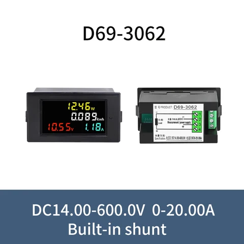 D69-3022 3062 3021 3025 3065 3061 Напряжение постоянного тока Ток Power Mter ЖК-цифровой дисплей Интеллектуальный модуль 12V600V0-20A50A100A
