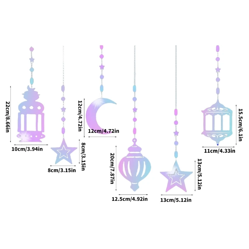 Набор из 6 подвесных украшений Рамадана звездных лунных фонарей гирлянд фонов