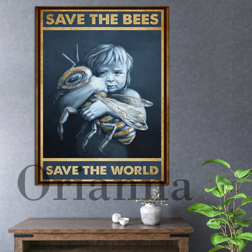 Картина на холсте Спасите пчелы ВИНТАЖНЫЙ ПЛАКАТ Hd печать Модульная картина