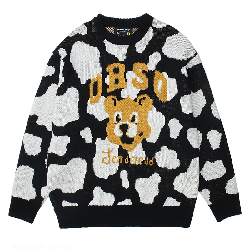 

Men's Harajuku Animal Jacquard Pattern Warm Pullover Couple O-Neck Casual Sweater Autumn Winter Fashion Loose Knittwear