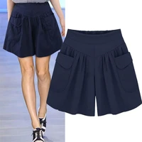 summer shorts women casual pleated high waist pockets wide leg thin elastic all match loose soft cotton exercise folds clothing