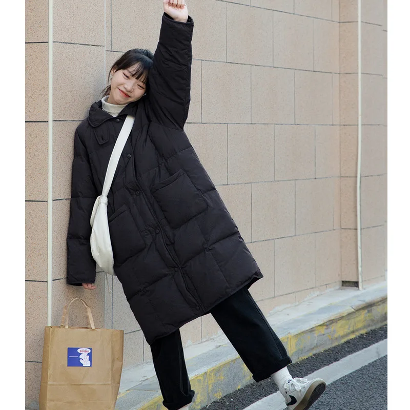 New Parkas Long Cotton Padded Jacket Women's Large Pocket Windproof Buckle Fashion Y2k Academic Style Coats Down Cotton Jacket