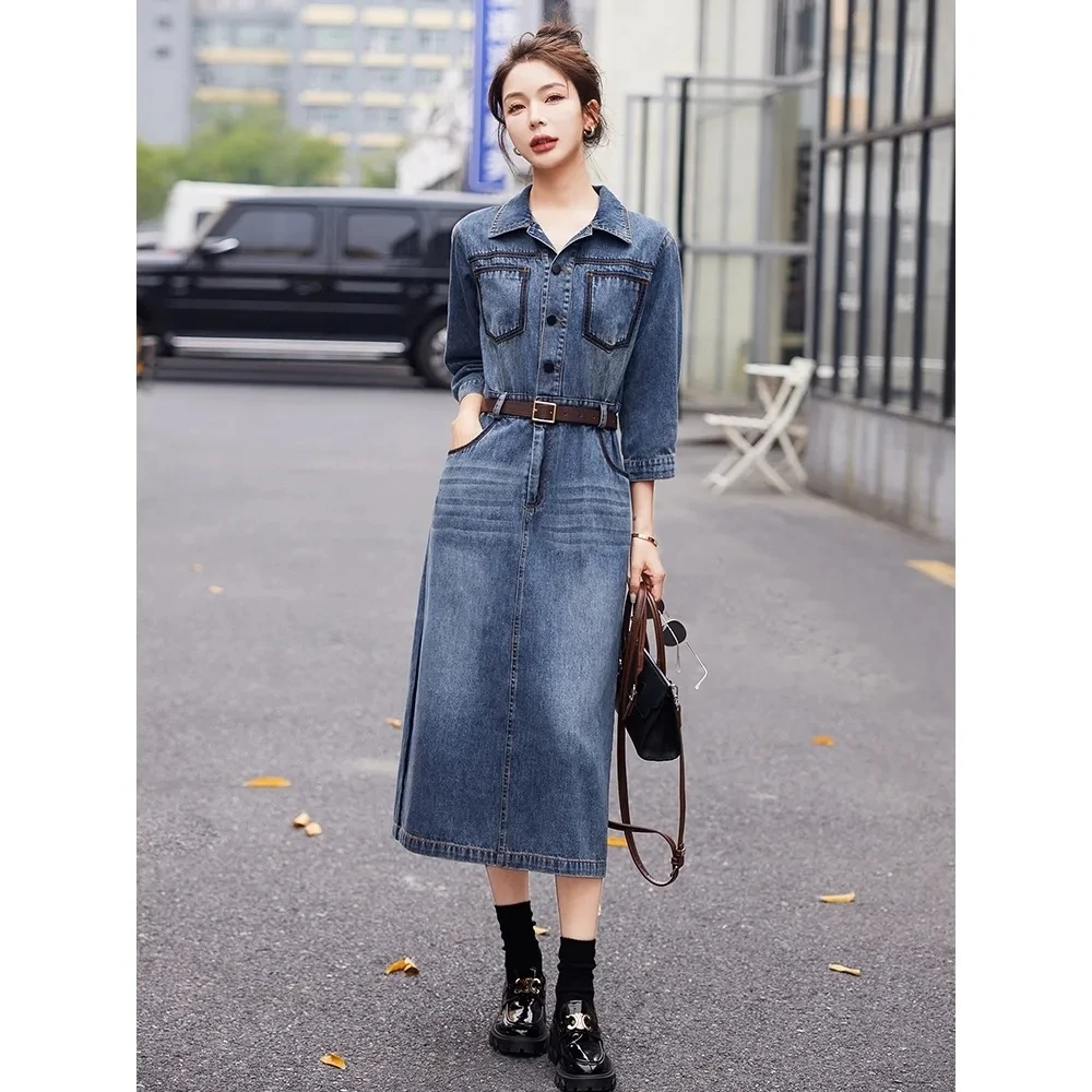 Джинсовое платье женское весна 2025 новое возрастное модное универсальное