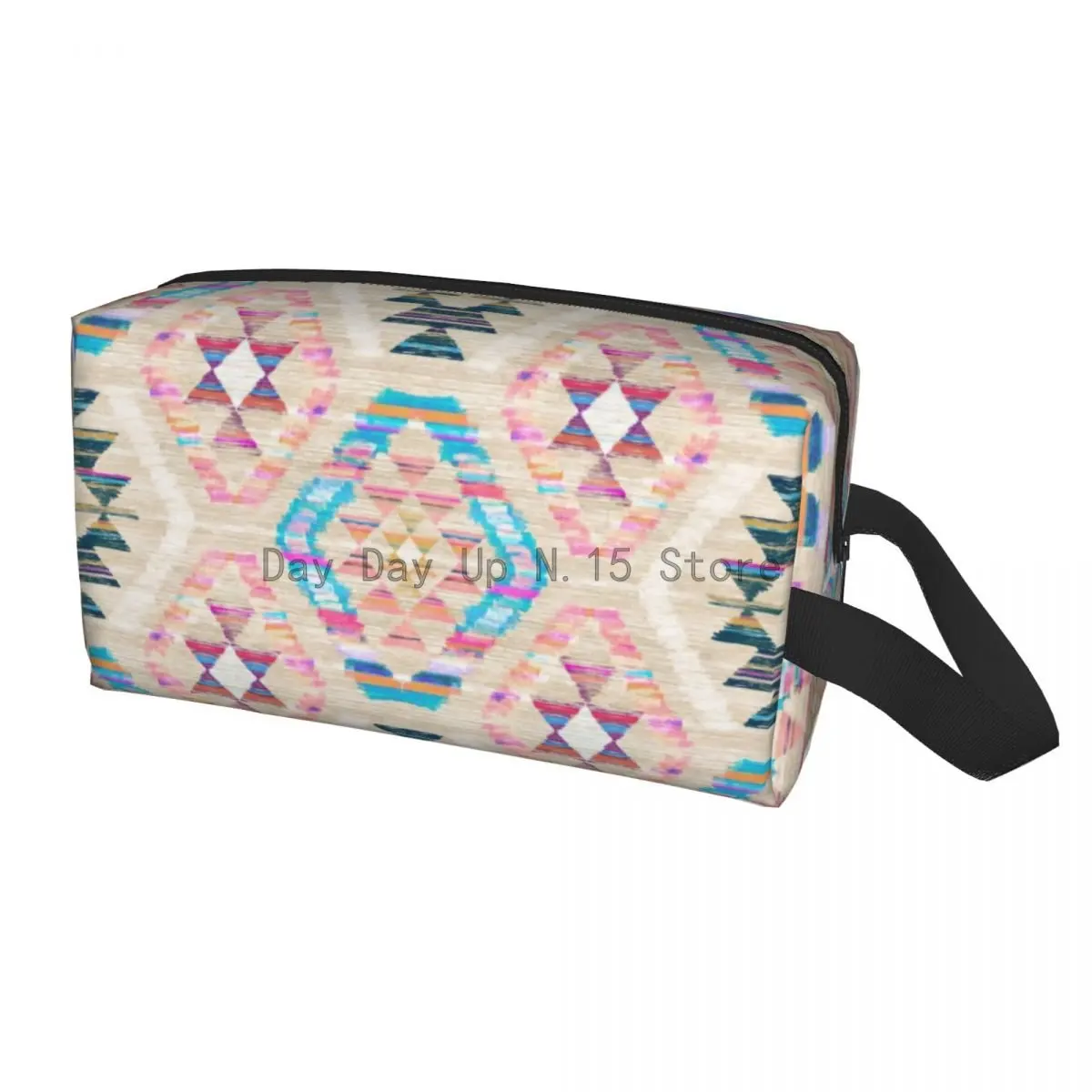 

Woven Textured Pastel Kilim Pattern Travel Cosmetic Bag Turkish Ethnic Art Toiletry Makeup Organizer Ladies Storage Dopp Kit