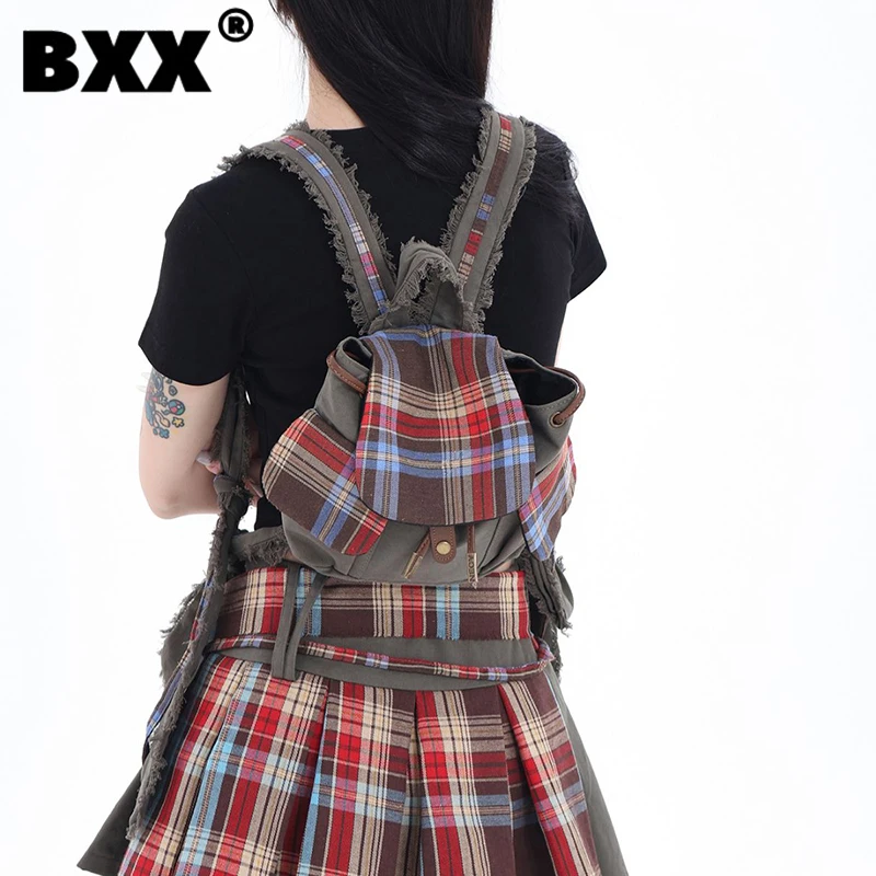 

[BXX] Contrast Color Denim Versatile Bag For Women 2023 New Fashion Casual Simple Portable Travel Bags Designer Backpack 8AB1017