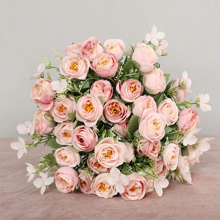 

White Artificial Roses Flowers Wedding Home Autumn Decoration High Quality Big Bouquet Luxury Fake Flower Arrangement Bulk
