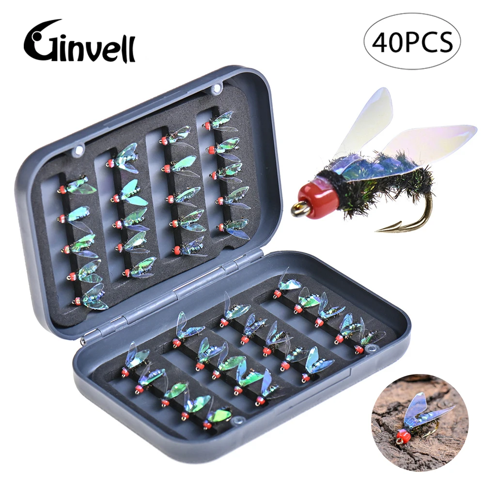 

40PCS/Box Fly Fishing Lure Fast Sinking Nymph Scud Fly Bug Worm Trout Fishing Flies Kit Artificial Insect Fishing Bait Lure