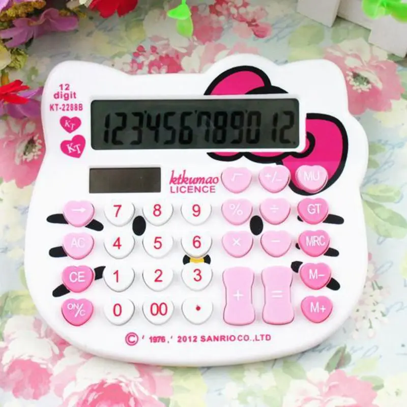 2022 Sanrio new Hello Kitty cute cartoon solar calculator Hello Kitty head KT computer office supplies student school supplies