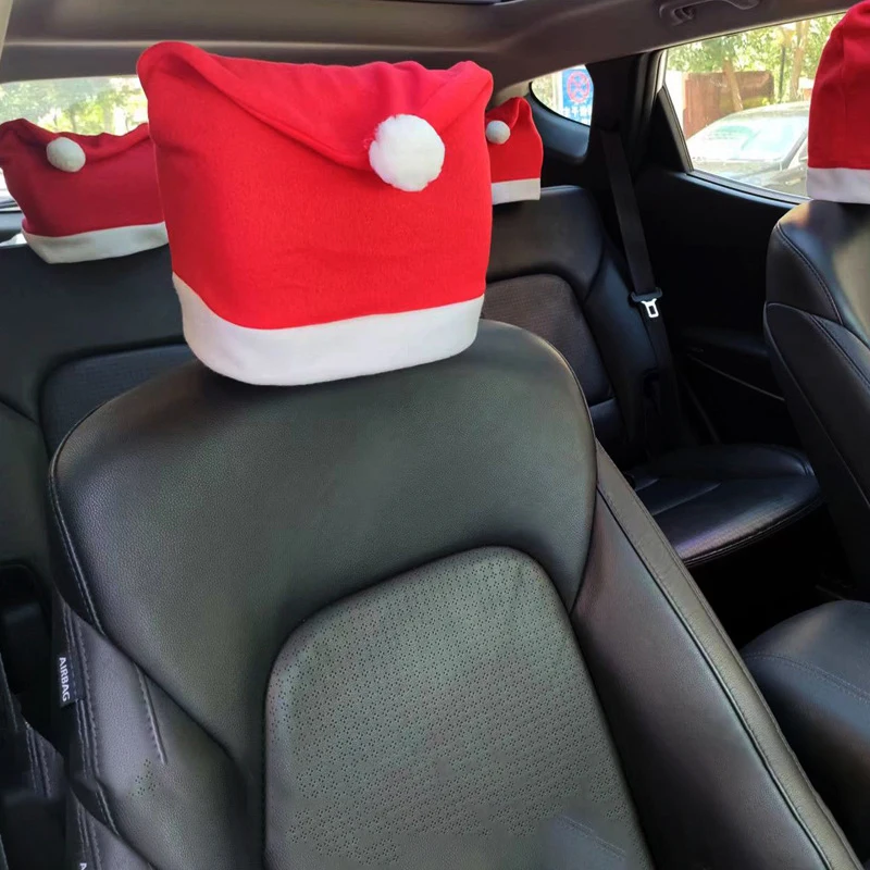 

4Pcs 2022 Red Christmas Car Pillow CoverThickened Car Chair Cap Luxury Holiday Interior Atmosphere Decoration Car Xmas Decor