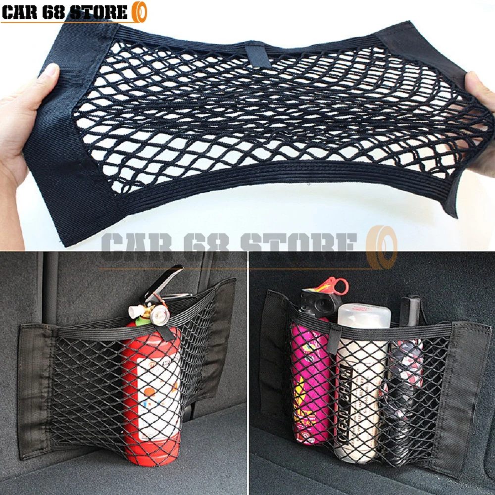 

Car Back Rear Trunk Organizer Net Mesh Seat Elastic String Magic Sticker Universal Storage Bag Pocket Auto Organizer