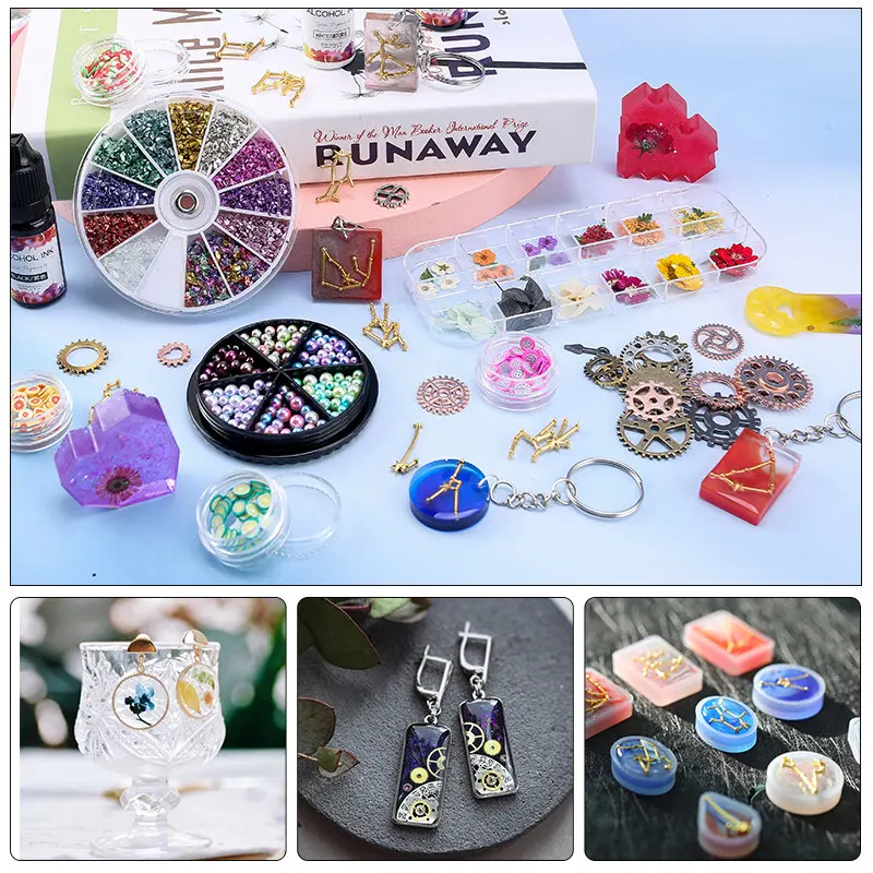 Epoxy Resin Accessories Kit With 3 Layers Box Filling Sequins Powder Metallic Foil Flakes Dried Flowers for DIY Jewelry Making images - 6