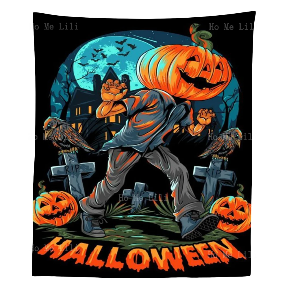 

Spooky Skeletons And Demon Witches Halloween Poster Pumpkins For Scary Nights Tapestry For Livingroom Decor