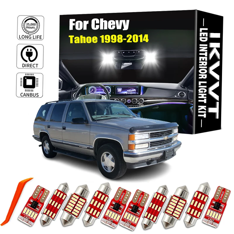 

Автомобильные аксессуары IKVVT Canbus, комплект светодиодного внутреннего освещения для Chevrolet Chevy Tahoe 1998-2010 2011 2012 2013 2014, купольная лампа для багажн...