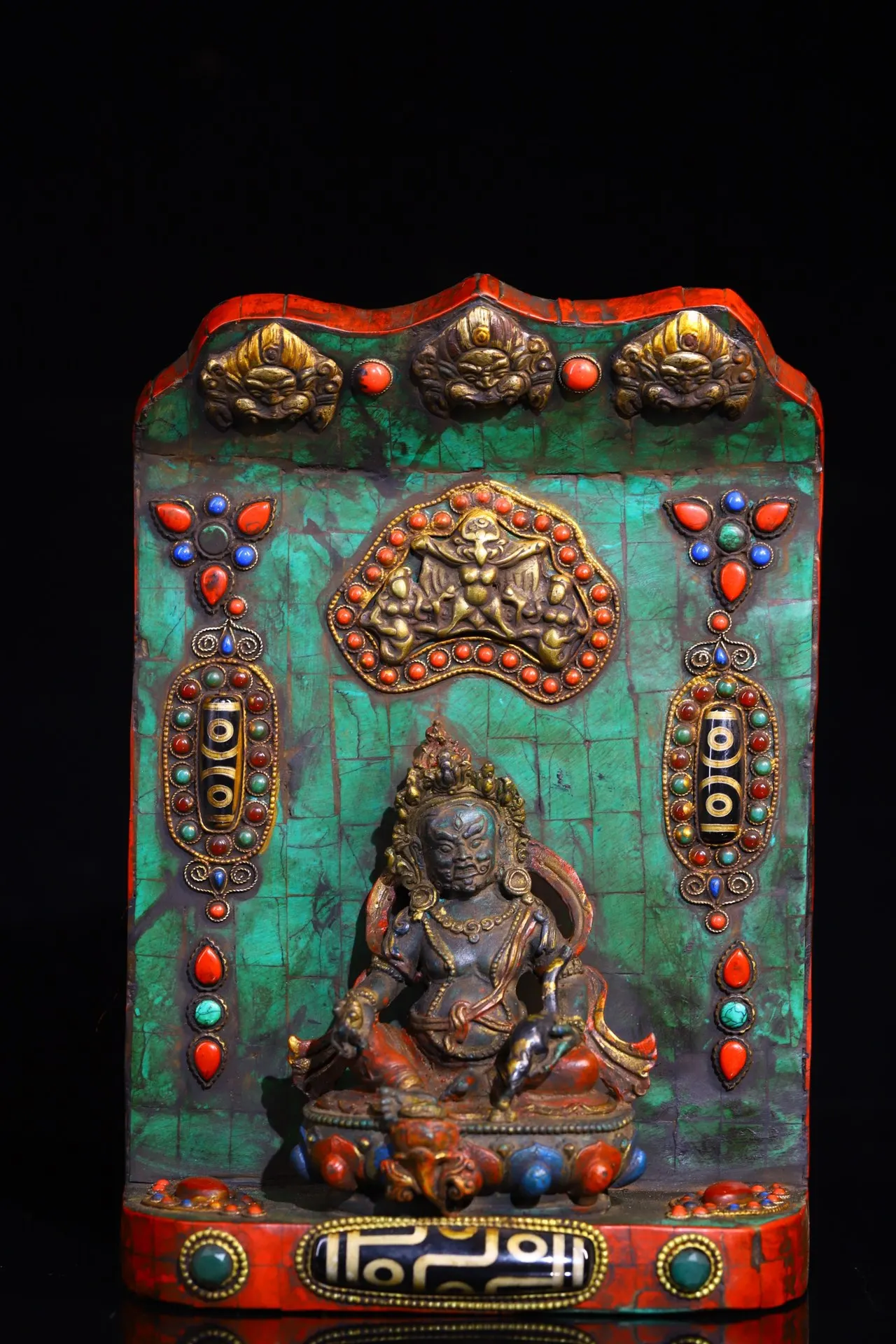 

Коллекция тибетских храмов 9 дюймов, старая бронзовая роспись, мозаика, драгоценный камень, бусины gZi, Бирюзовый Желтый лямбала, буддийский нишевой поклонение, зал
