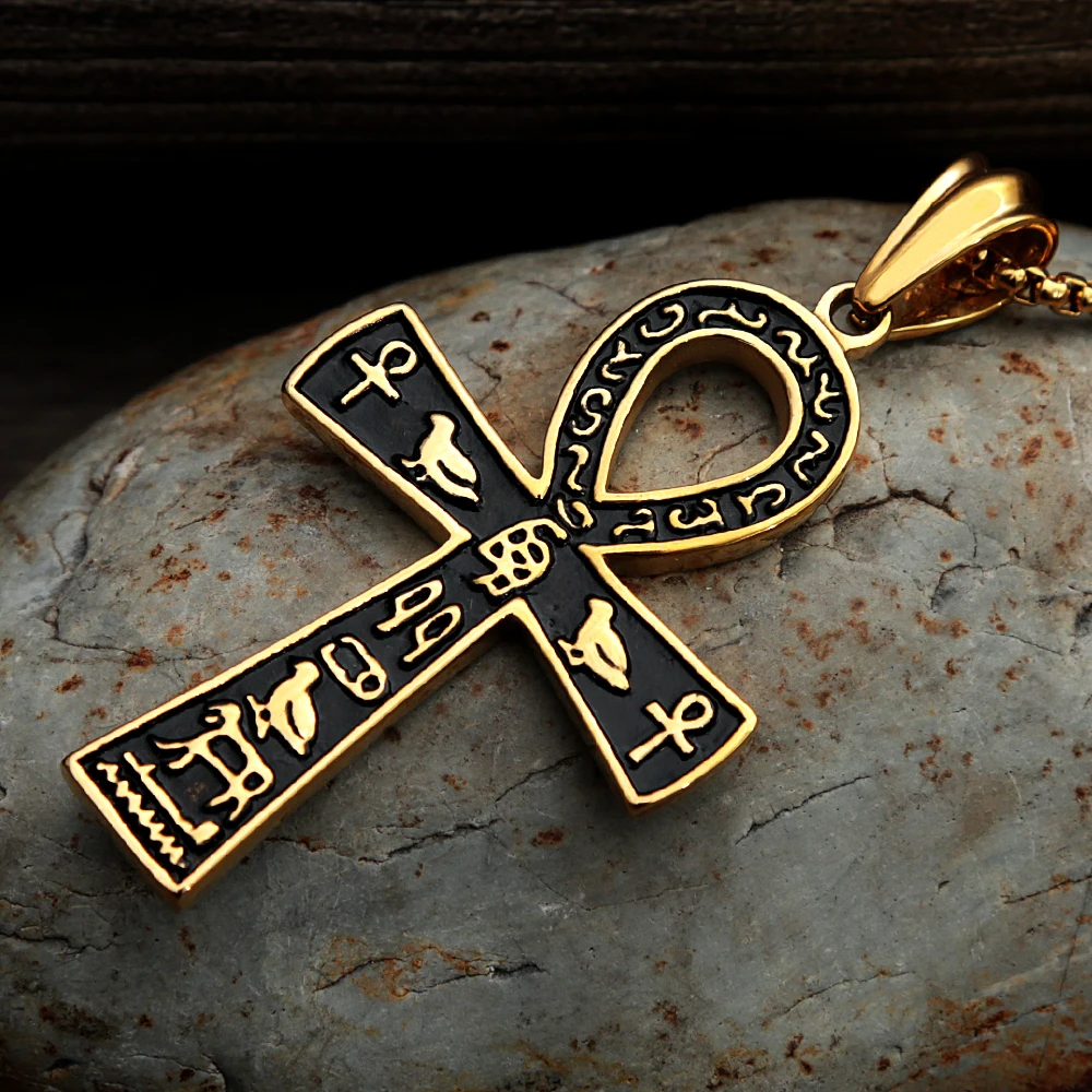 Fashion Ancient Egyptian Ankh Cross Necklace For Men Stainless Steel Gold Color/ Silver Color Biker Pendant Amulet Jewelry