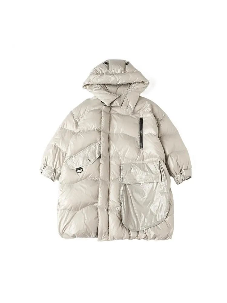 High-End Thicked Black Long Loose 90 White Duck Down Coats Women's Hooded Warmer Bread Clothing Korean Version Jackets