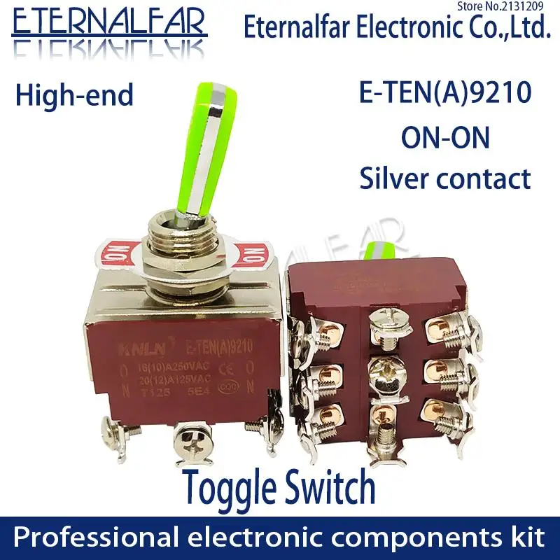 12MM E-TEN(A)9210 High-end Quality Silver Contact 3PDT 16A 250V AC ON-ON 9 Pin Handle Reset Rocker Toggle Slide Switch