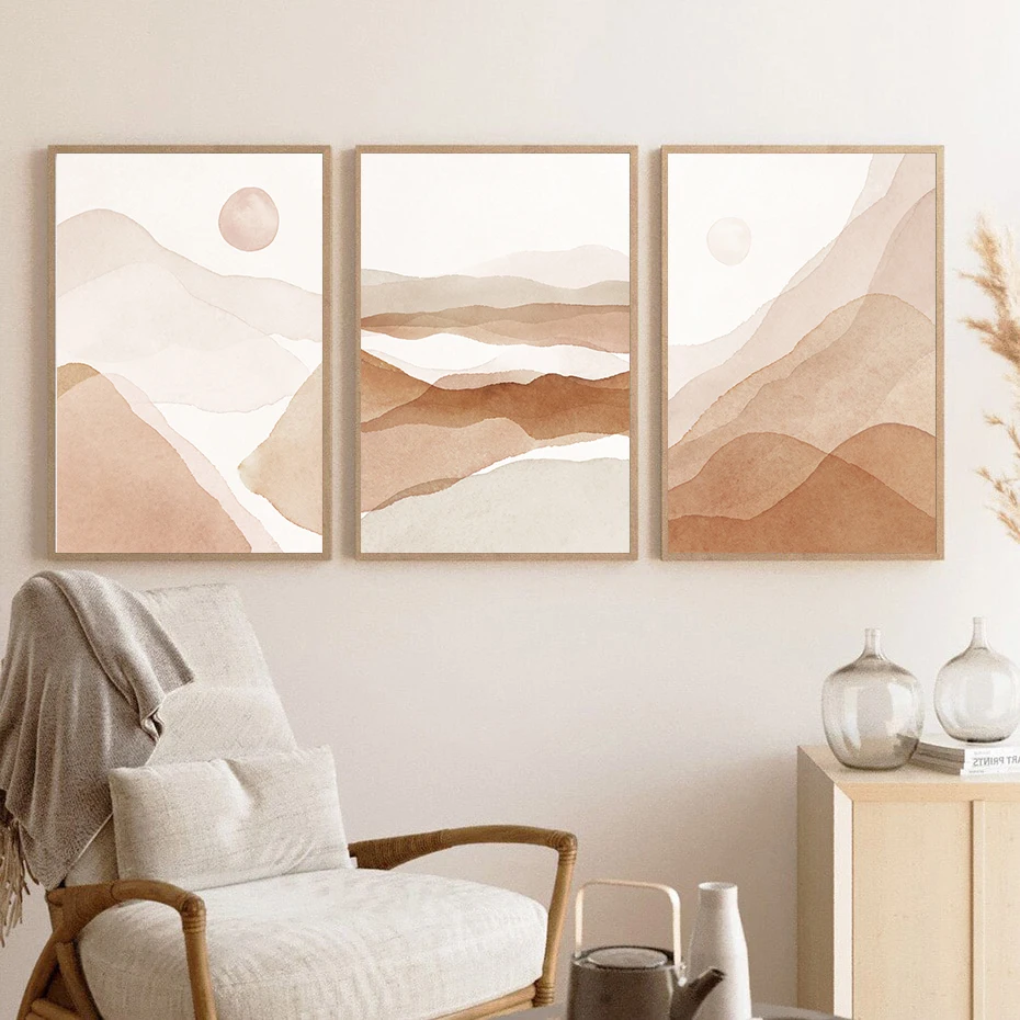 Пейзаж Бохо солнце и луна художественные принты на холсте постер Терракотовая нейтральная роспись Настенная картина для декора гостиной