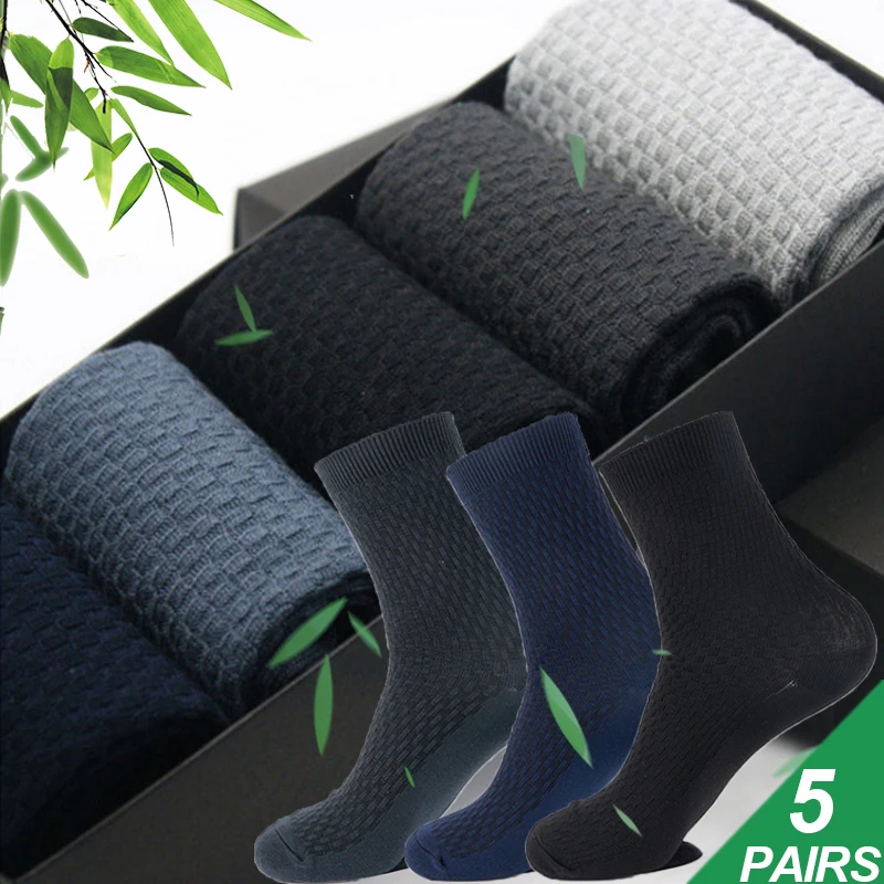 

5 Pairs/Lot High Quality Men Bamboo Fiber Socks Short & Long Tube Sock Causal Business Soft Breathable Socks Male Crew Sock Sox