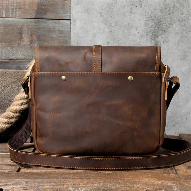 Vintage crazy horse cowhide men's messenger bag designer high-quality natural genuine leather designer daily work shoulder bag