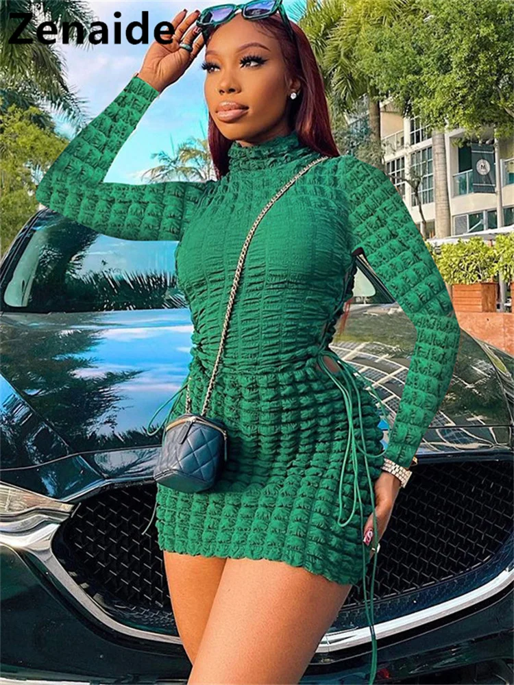Женское облегающее мини-платье Zenaide, повседневное зеленое платье с длинным рукавом и вырезами по бокам, одежда для вечеринок и клубов на лет...