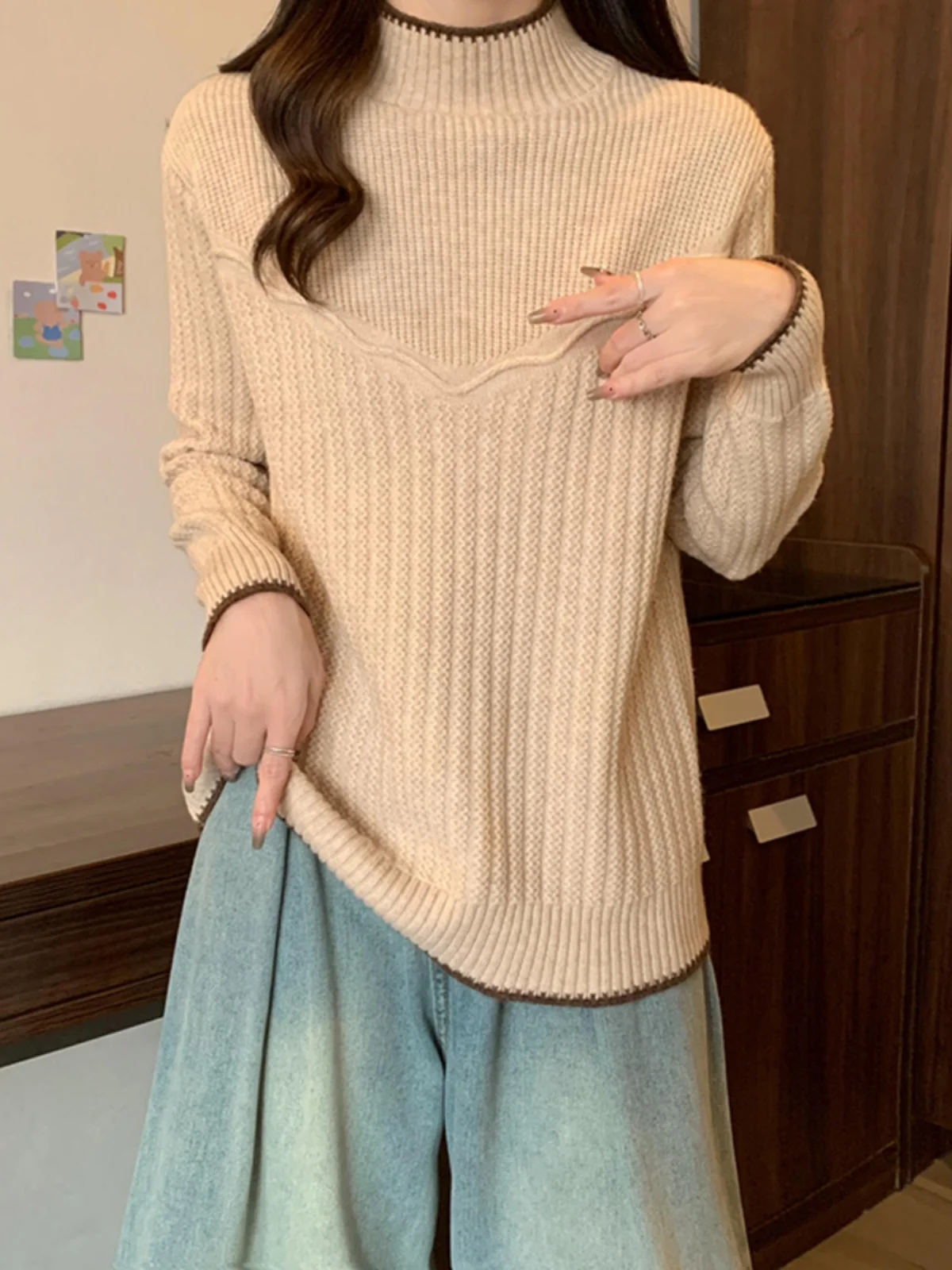 Женский свитер Maillard с полувысоким воротником осенне-зимний новый утолщенный