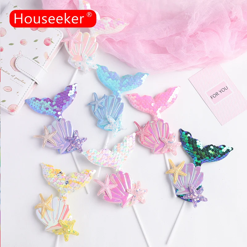 

1Pcs Mermaid Theme Cake Toppers The Mermaid Party Supplies For Kids Favor Birthday Wedding Party Cake Decorations Cute Gifts