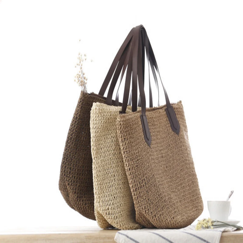 

Casual Straw Woven Bags Big Tote Handbag Large Size Women Woven Shoulder Bag Summer Holiday Beach Bali Hand Bag 2022 New