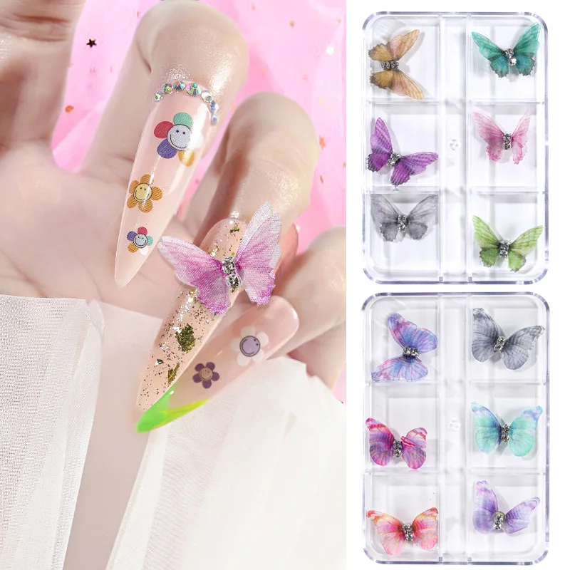 

6 ячеек/коробка зеленая фиолетовая трехмерная бабочка из смолы Маникюр блестки украшение Нижняя Магнитная всасывающая камень съемный
