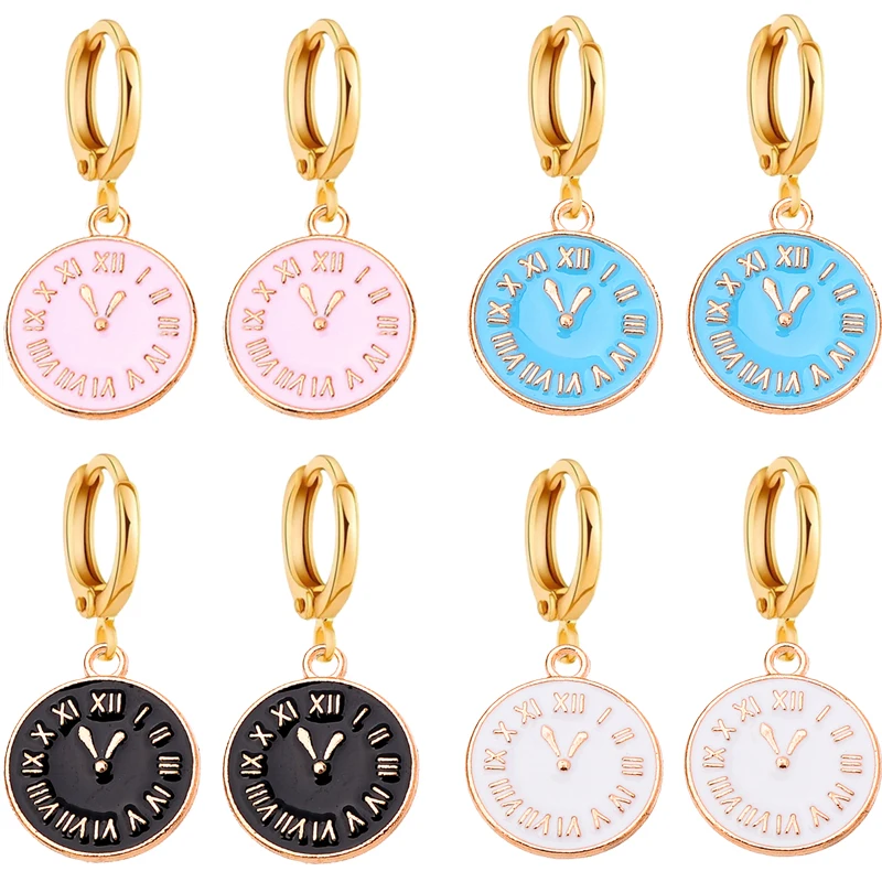 

Round 2Pairs Clock Watch Fashion Accessories Alloy Enamel Material Women's Earrings Hoop Pendant Earrings Jewelry Free Shipping