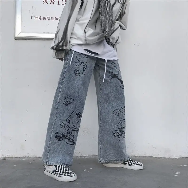 

Универсальные брюки Snoopy с широкими штанинами, милые Мультяшные Щенки для студенток, свободные тонкие прямые джинсы с принтом аниме, подарки...