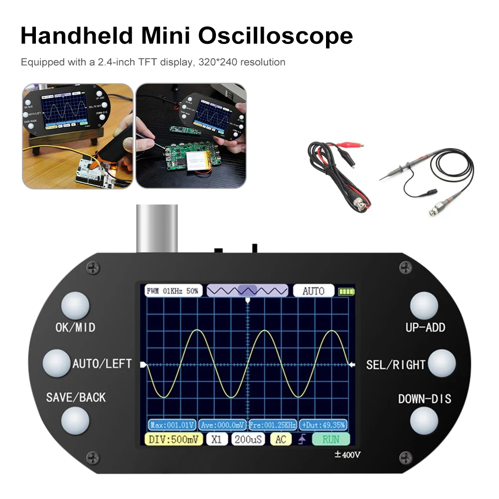

Digital Oscilloscope 2.5Mhz Sampling Rate 500Khz Bandwidth Sine Wave/Square Wave/Half Wave For Electronic Repair DIY Instruments