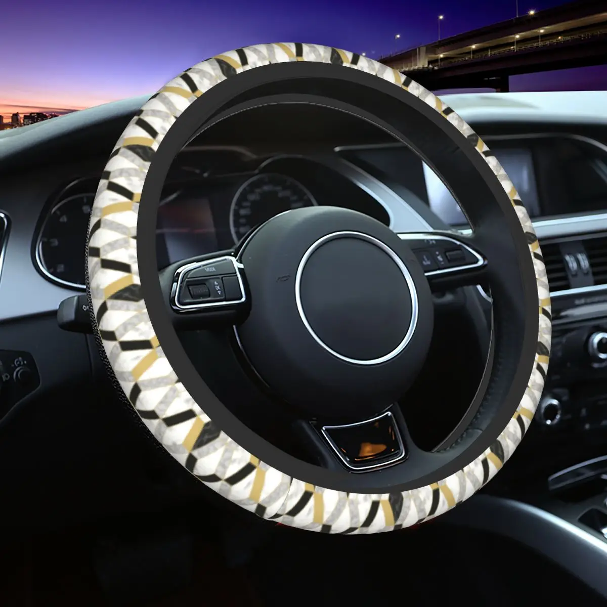 

Marble Tile Pattern Gold Geometric Universal Steering Wheel Cover for SUV Texture Car Steering Wheel Protector Auto Accessories