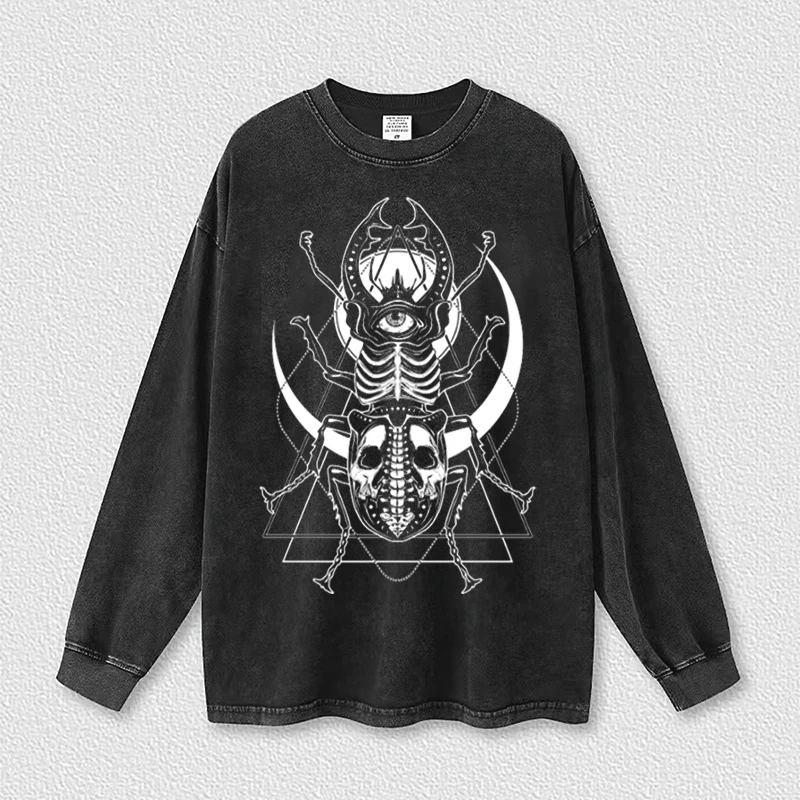 

Skull Printed Washed Hoodie for Men American High Street Retro Casual Harajuku Hip Hop Streetwear 100% Cotton Brand Sweatshirt