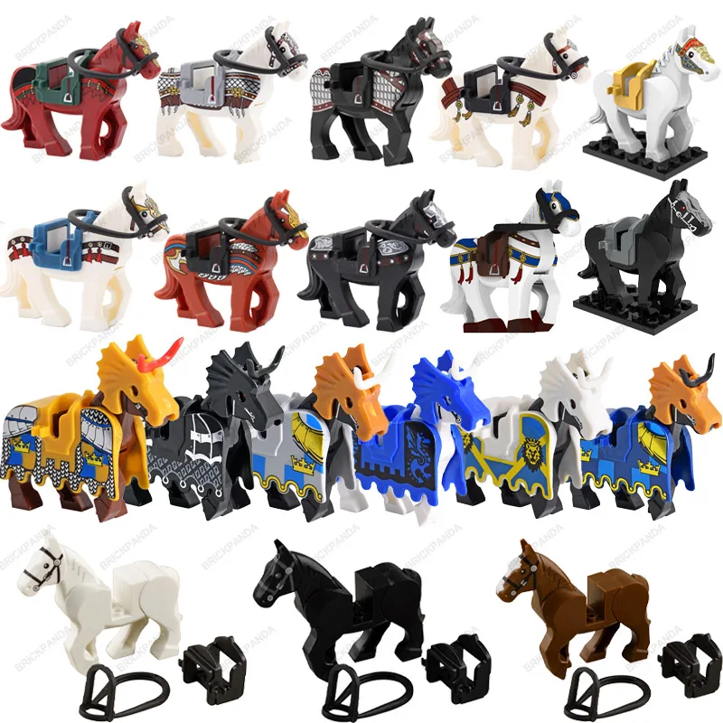 

Military War Horse Building Blocks Medieval Castle Knights Army Soldiers Figures Weapons Animal Saddles Bridle Educational Toys