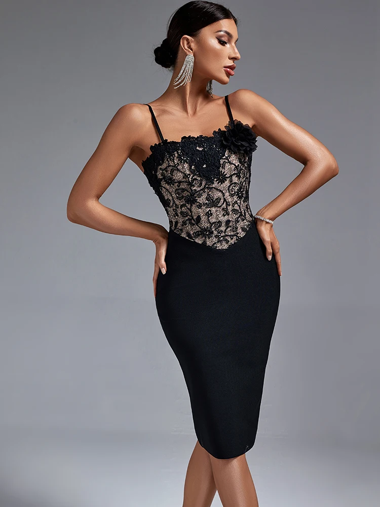 

Черное Бандажное платье, женское кружевное платье, облегающее элегантное Сексуальное вечернее Клубное платье на бретелях-спагетти для дня рождения, лето 2023