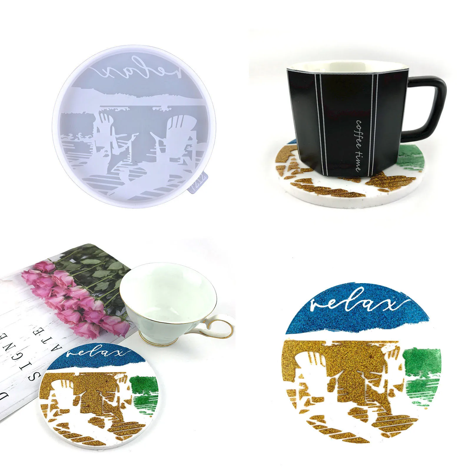 

Lake View Coaster Mold DIY Tea Coaster Coffee Pad Desktop Decoration Round Water Coaster Silicone Mold