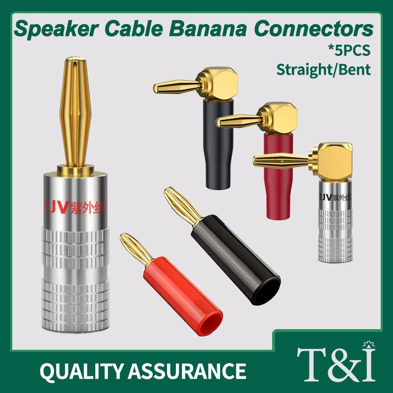 

5PCS Gold-plated Banana Audio Connector Plug Terminal Copper Core Screw Solderless Speaker Cable Lantern Head Straight/Bent