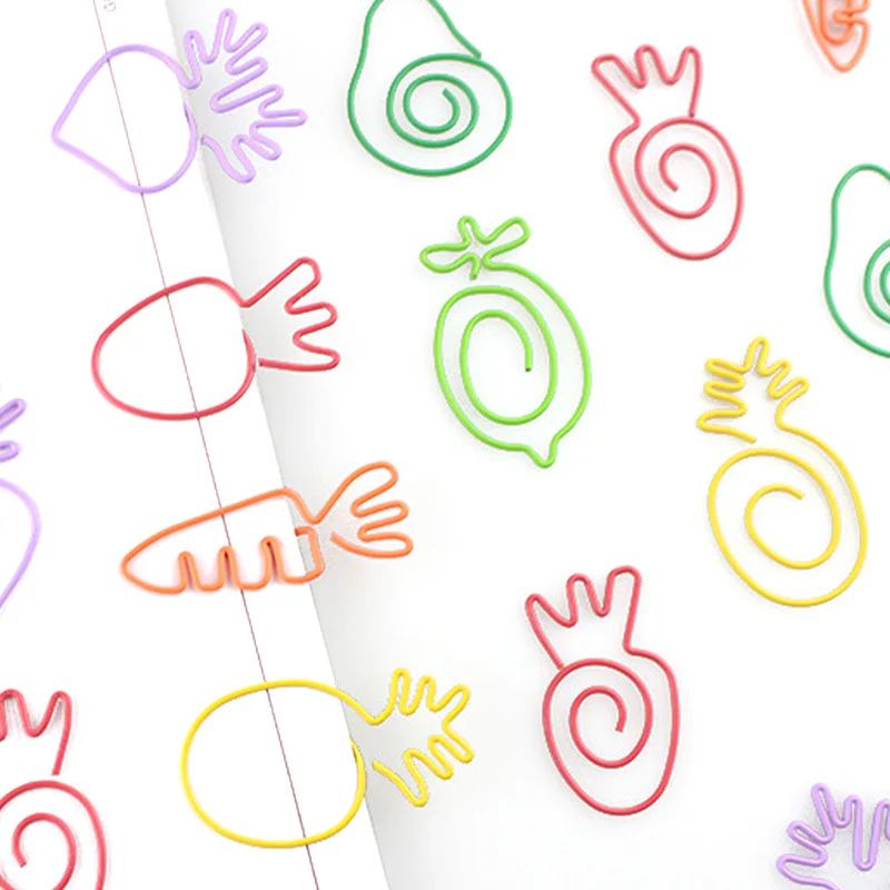 

10pcs Creative Fruit Paper Clip Cute Carrot Shape Multi-Function Metal Bookmark School Office Supply Stationery Storage Gift