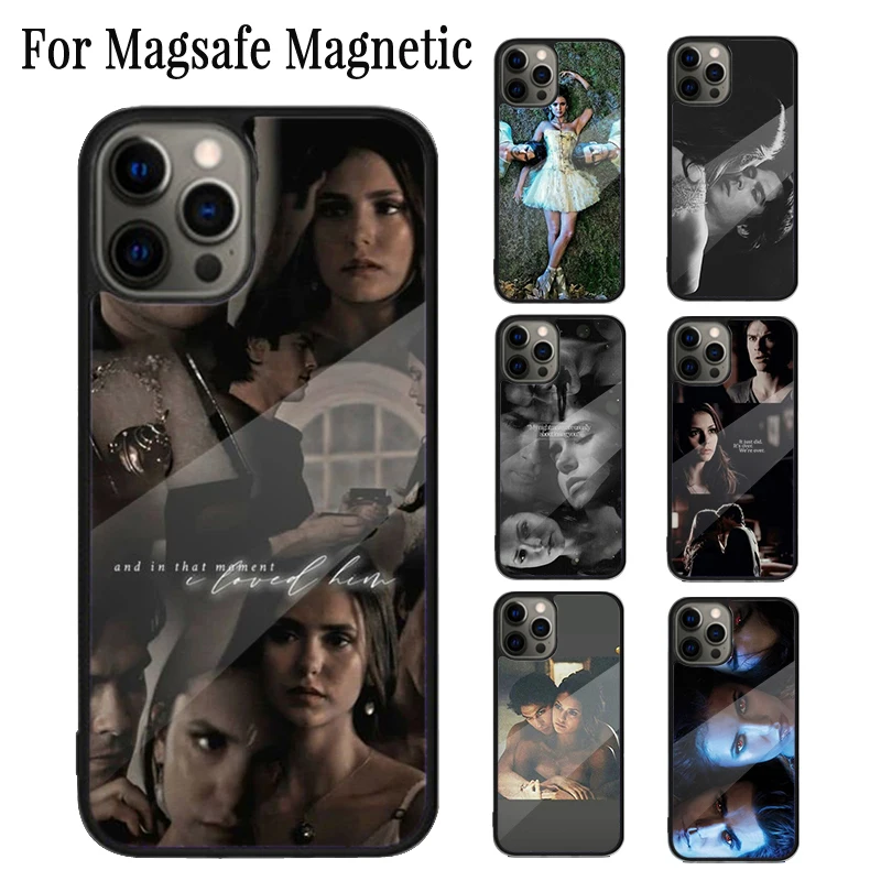 Магнитный чехол для телефона с дневниками вампира Елена Дэймон iPhone 16 15 14 Plus 13 12 Mini