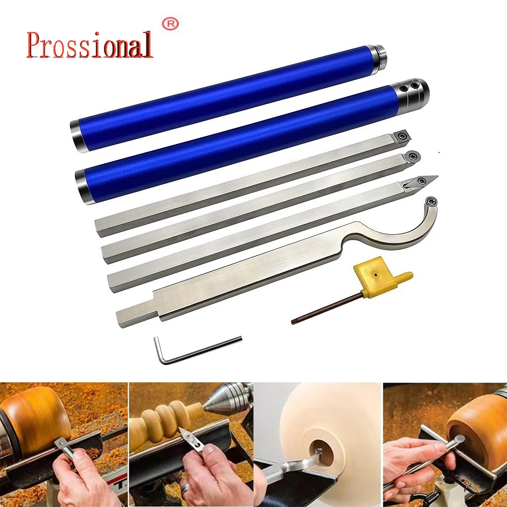 New Woodturning Tools Set Woodworking Chisel Carbide Inserts Cutter Stainless Steel Bar Aluminum Handle Wood Turning for Lathe