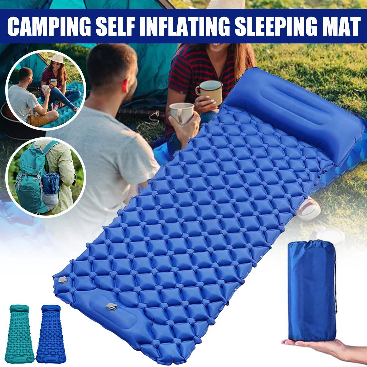 Outdoor Sleeping Pad Camping Inflatable Mattress with Pillows Folding Bed Mat Air Cushion for Camping Travel Hiking Trekking