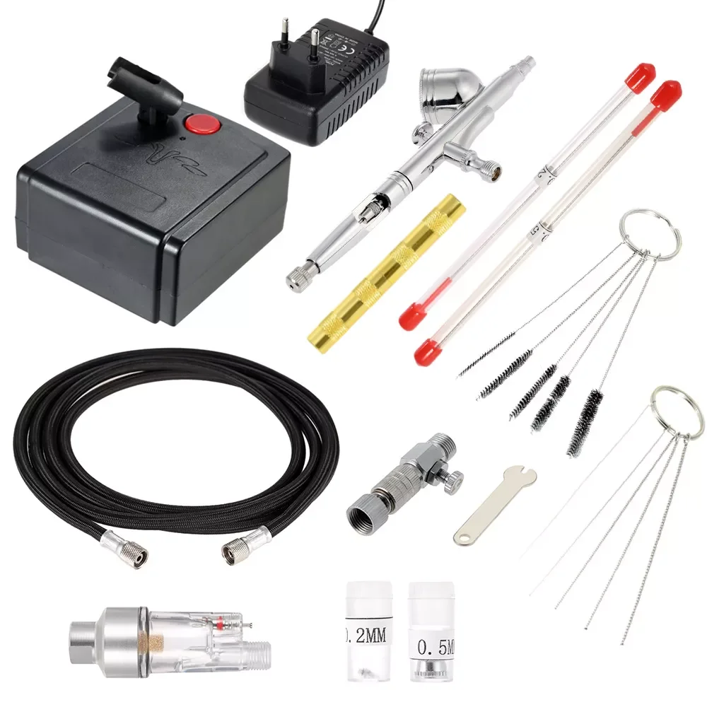 

Gravitation Feed Dual Action Airbrush Air Compressor Kit for Art Painting Manicure Spraying Model Brush Tool Set