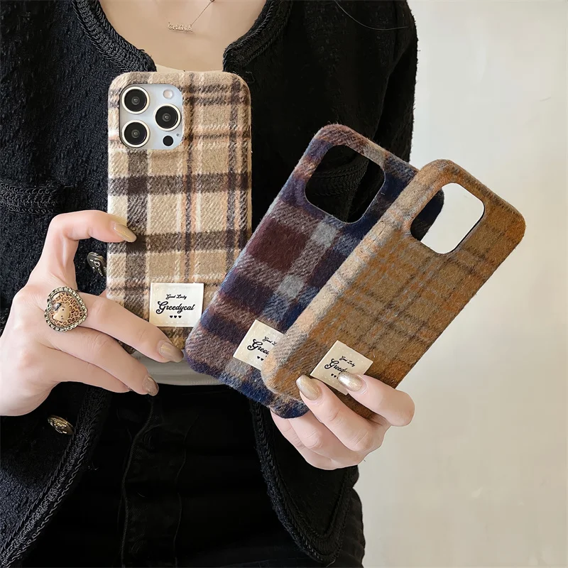 Корейский популярный милый решетчатый шерстяной овечий пушистый меховой чехол