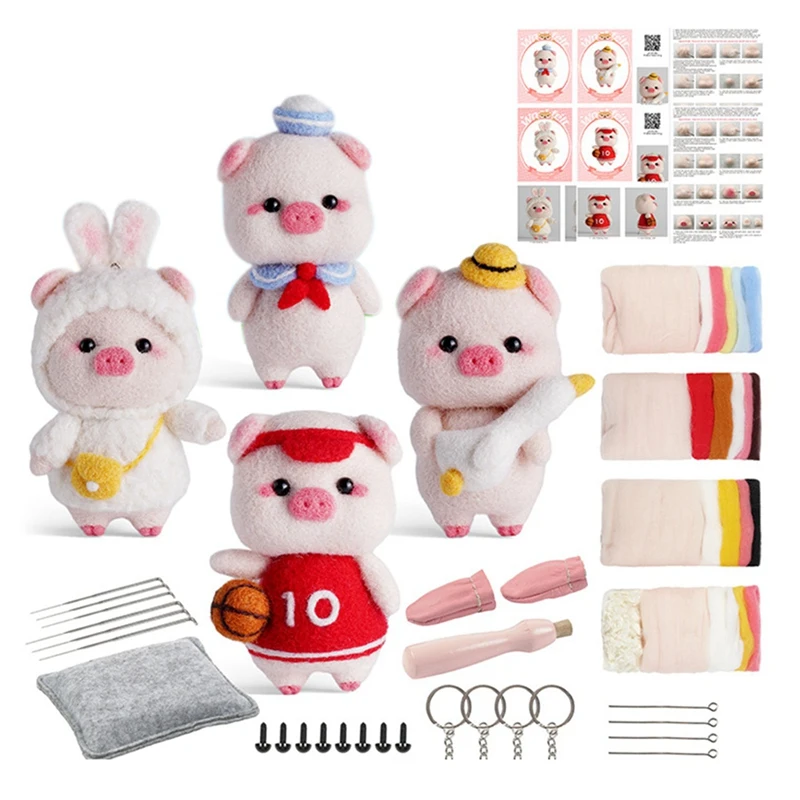 

Cute Piggy Doll Needle Felting Kits For Beginner Needle Felting Kit As Shown Felt Needles,Foam Pad,Felt Cloth,Instruction