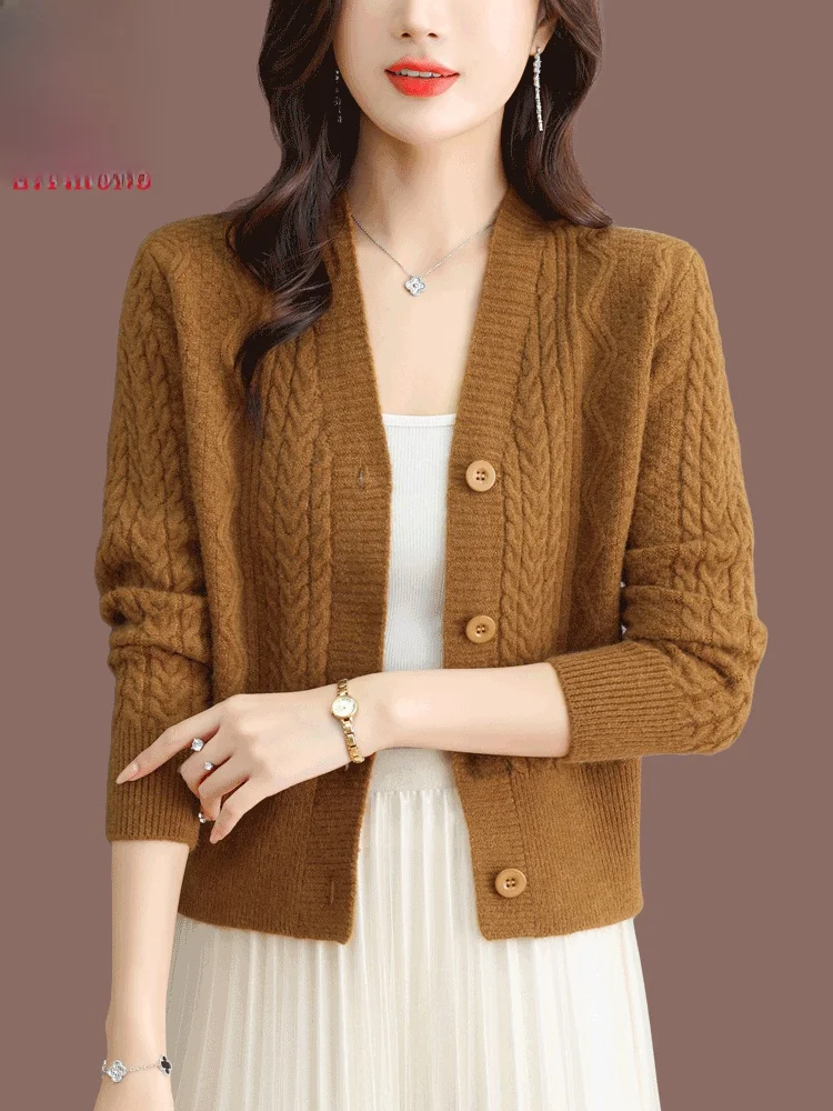 Hengyuanxiang овечий однобортный флисовый вязаный кардиган с v-образным вырезом