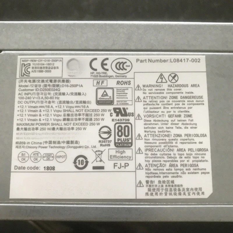 ДЛЯ HP 400 600 800G3G4 Блок питания 250 Вт D16-250P1A L08417-002 901761 -002