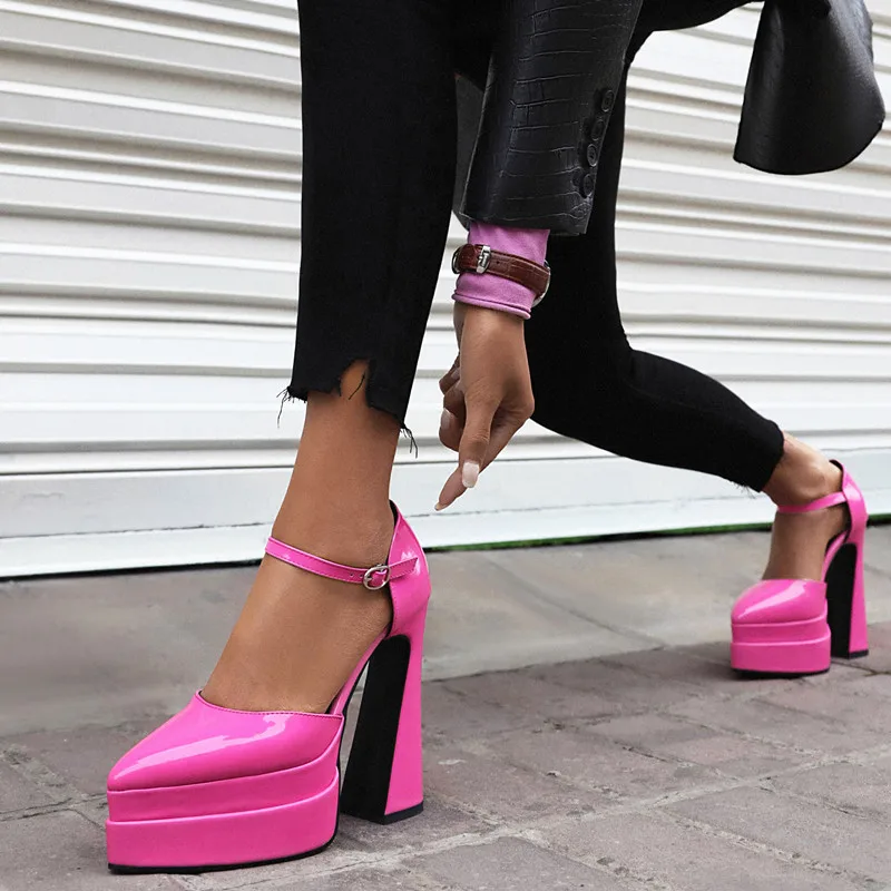 

Туфли-лодочки MKKHOU женские, заостренный носок, двухслойная толстая подошва, высокий каблук 14 см, повседневная обувь в современном стиле